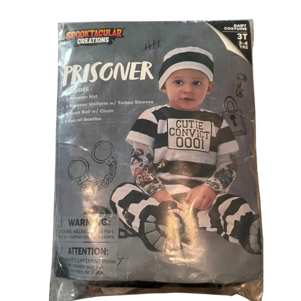 New Spooktacular Creations Toddler Prisoner Costume 3T Cutie Convict Halloween